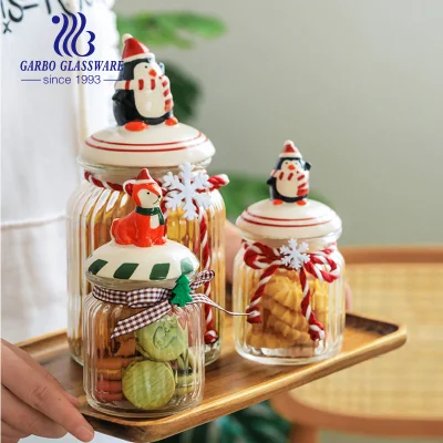 クリスマスシリーズかわいい蓋とギフトジャー装飾ガラス収納瓶キャンディーチョコレート瓶食品ガラス器具素敵なキッチン用品